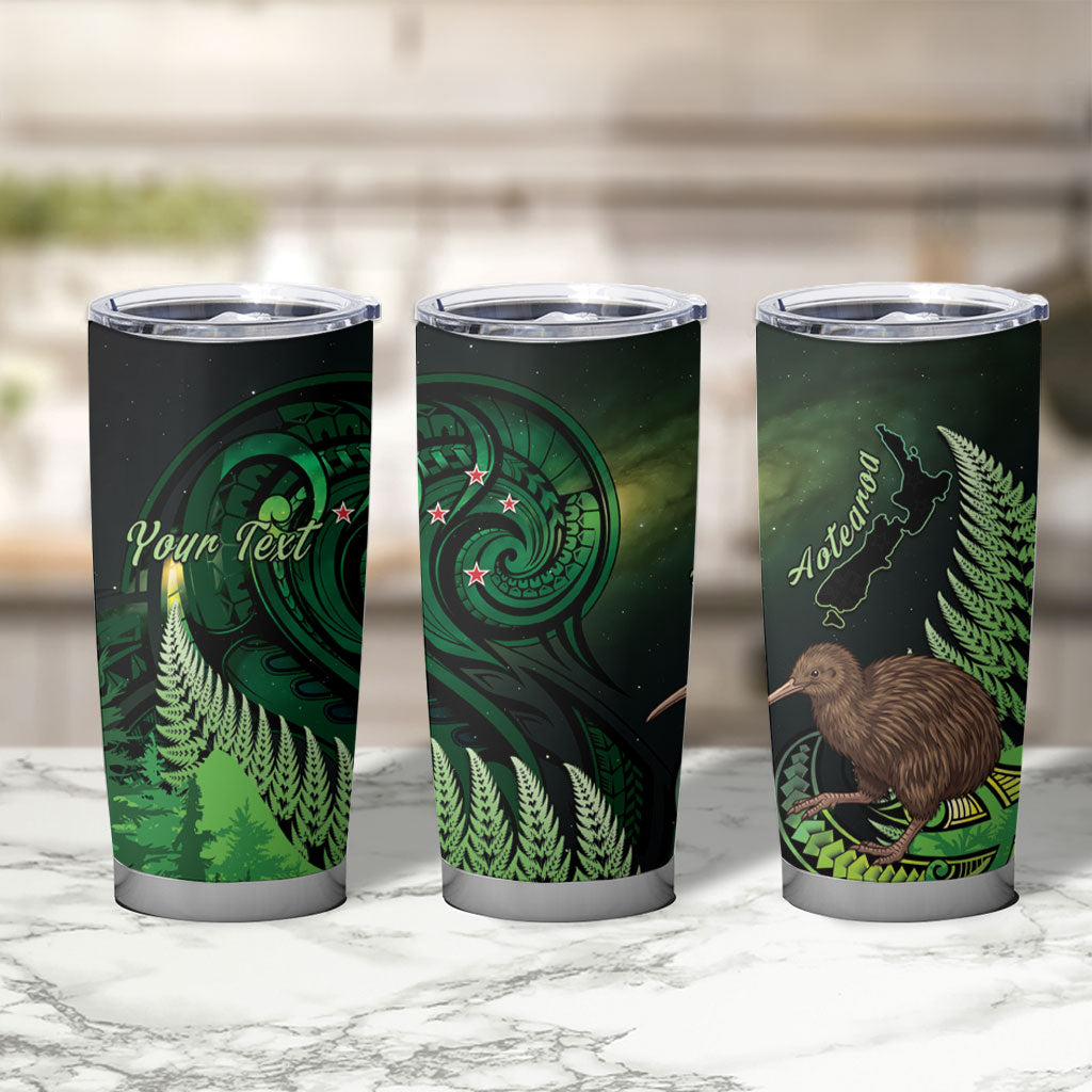 Kiwi New Zealand Personalised Tumbler Cup Aotearoa Map Silver Fern Koru Pattern LT22 - Polynesian Pride