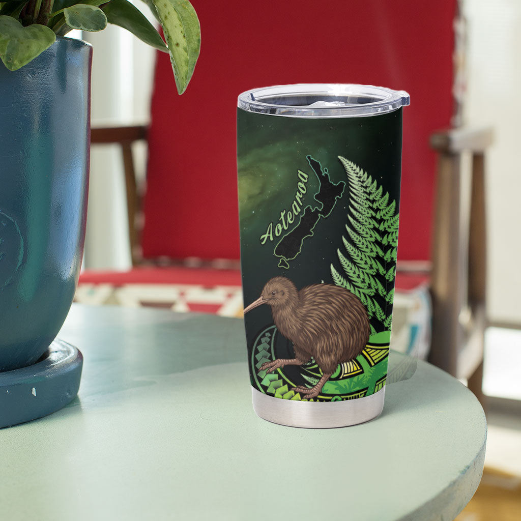 Kiwi New Zealand Personalised Tumbler Cup Aotearoa Map Silver Fern Koru Pattern LT22 - Polynesian Pride
