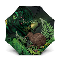 Kiwi New Zealand Personalised Umbrella Aotearoa Map Silver Fern Koru Pattern LT22 One Size Folded 11.42 inch Opened Diameter 37.4 inch Green - Polynesian Pride