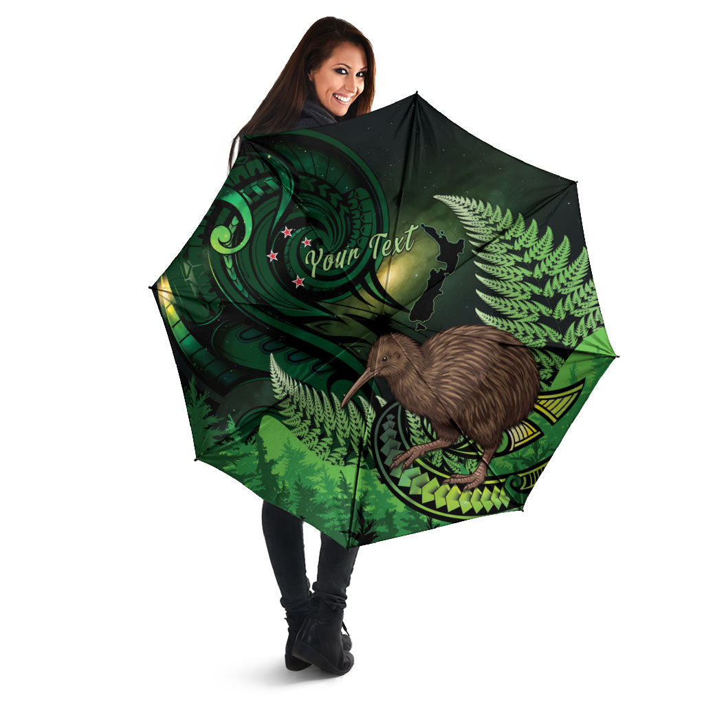 Kiwi New Zealand Personalised Umbrella Aotearoa Map Silver Fern Koru Pattern LT22 - Polynesian Pride