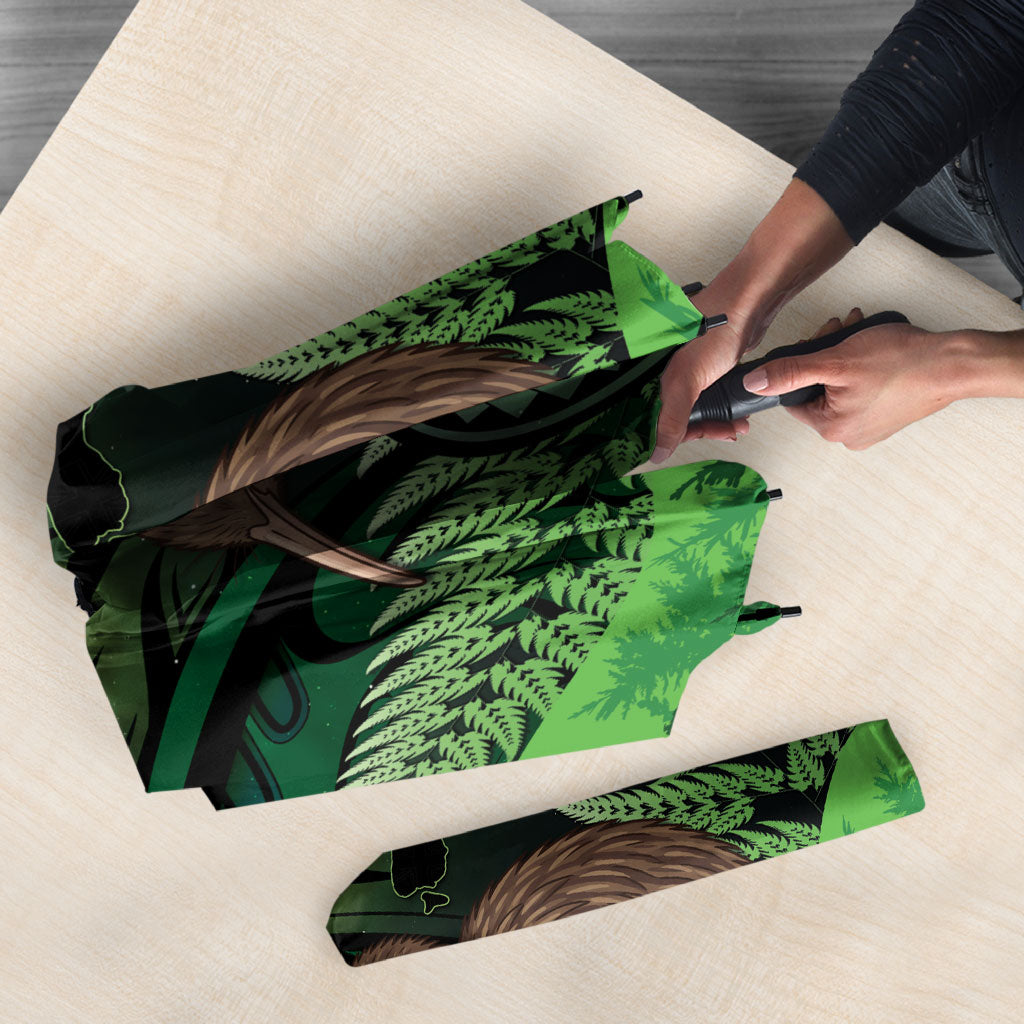 Kiwi New Zealand Personalised Umbrella Aotearoa Map Silver Fern Koru Pattern LT22 - Polynesian Pride
