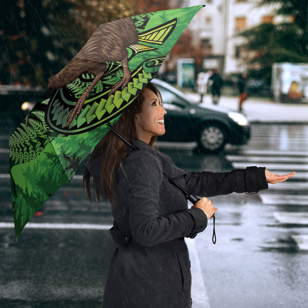 Kiwi New Zealand Personalised Umbrella Aotearoa Map Silver Fern Koru Pattern LT22 - Polynesian Pride