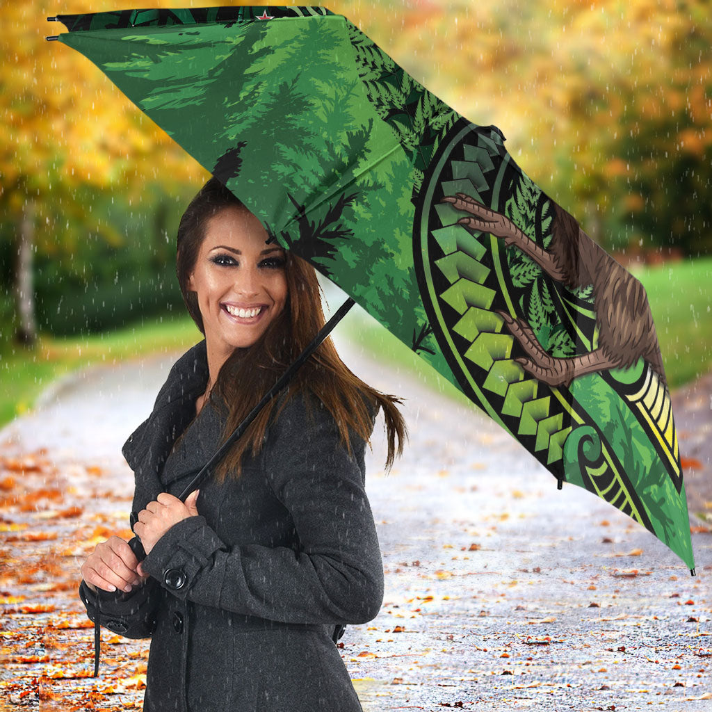 Kiwi New Zealand Personalised Umbrella Aotearoa Map Silver Fern Koru Pattern LT22 - Polynesian Pride