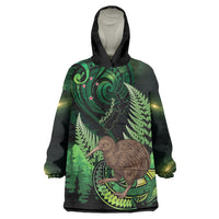 Kiwi New Zealand Personalised Wearable Blanket Hoodie Aotearoa Map Silver Fern Koru Pattern