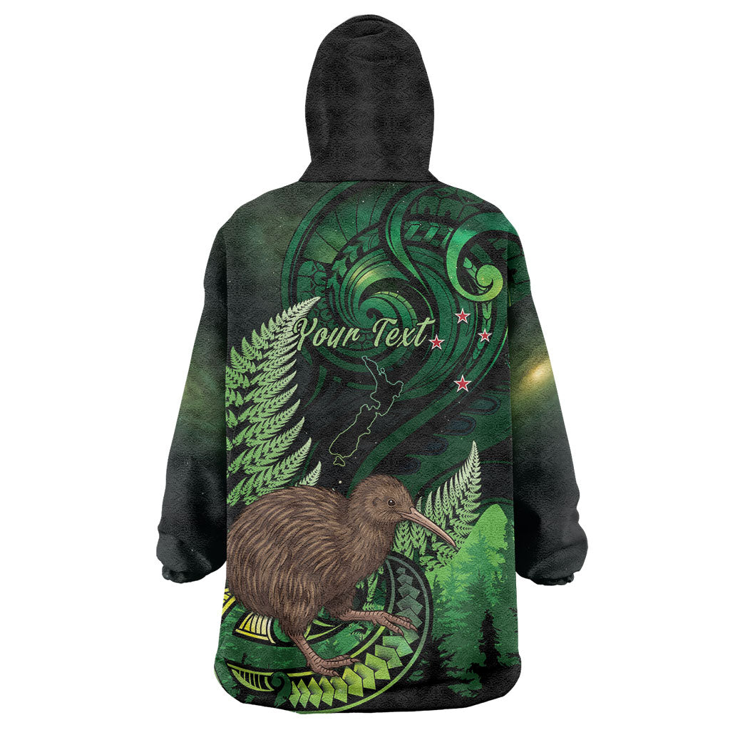 Kiwi New Zealand Personalised Wearable Blanket Hoodie Aotearoa Map Silver Fern Koru Pattern