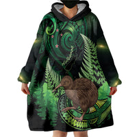 Kiwi New Zealand Personalised Wearable Blanket Hoodie Aotearoa Map Silver Fern Koru Pattern