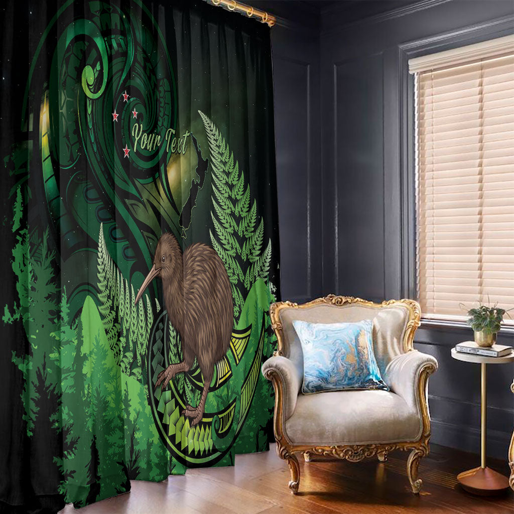 Kiwi New Zealand Personalised Window Curtain Aotearoa Map Silver Fern Koru Pattern LT22 - Polynesian Pride