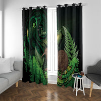 Kiwi New Zealand Personalised Window Curtain Aotearoa Map Silver Fern Koru Pattern LT22 With Grommets Green - Polynesian Pride