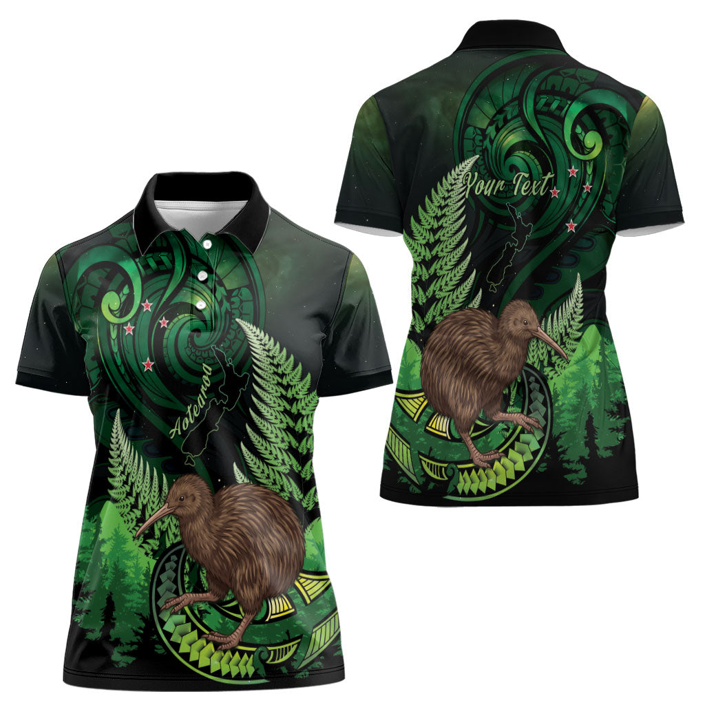 Kiwi New Zealand Personalised Women Polo Shirt Aotearoa Map Silver Fern Koru Pattern LT22 - Polynesian Pride