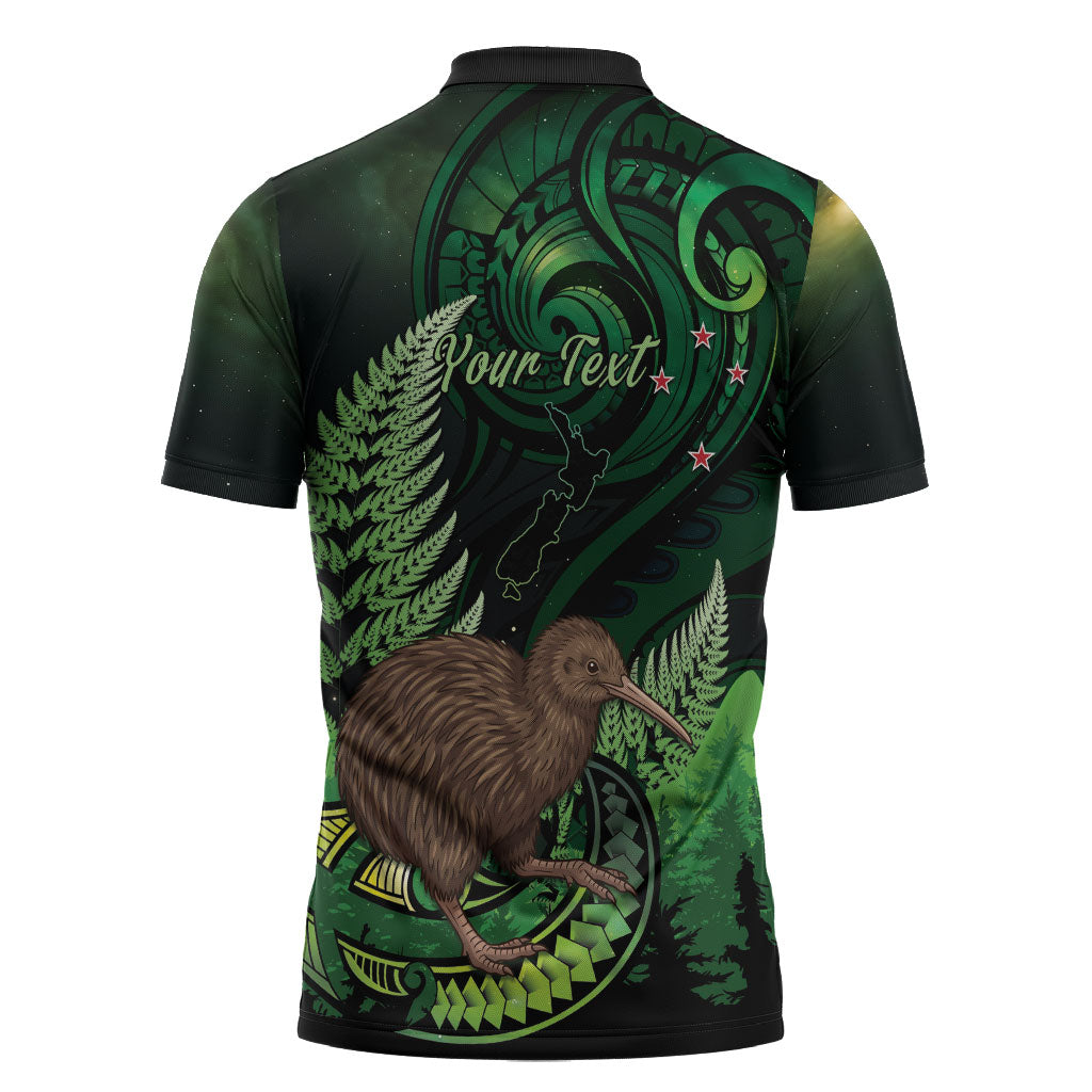 Kiwi New Zealand Personalised Zipper Polo Shirt Aotearoa Map Silver Fern Koru Pattern LT22 - Polynesian Pride