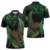 Kiwi New Zealand Personalised Zipper Polo Shirt Aotearoa Map Silver Fern Koru Pattern LT22 - Polynesian Pride
