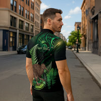 Kiwi New Zealand Personalised Zipper Polo Shirt Aotearoa Map Silver Fern Koru Pattern LT22 - Polynesian Pride