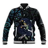 New Zealand Huia Bird Baseball Jacket Paua Shell Maori Pattern