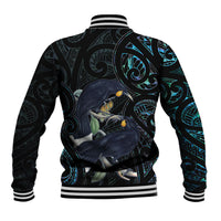 New Zealand Huia Bird Baseball Jacket Paua Shell Maori Pattern