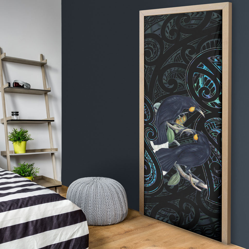 New Zealand Huia Bird Door Cover Paua Shell Maori Pattern