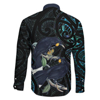 New Zealand Huia Bird Family Matching Off The Shoulder Long Sleeve Dress and Hawaiian Shirt Paua Shell Maori Pattern