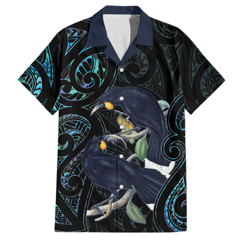 New Zealand Huia Bird Family Matching Off Shoulder Maxi Dress and Hawaiian Shirt Paua Shell Maori Pattern