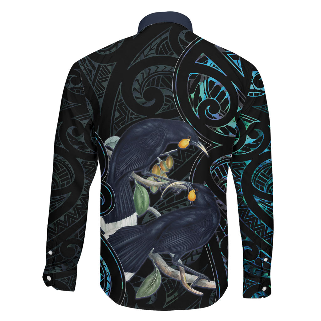 New Zealand Huia Bird Family Matching Off Shoulder Maxi Dress and Hawaiian Shirt Paua Shell Maori Pattern