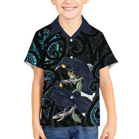 New Zealand Huia Bird Family Matching Off Shoulder Maxi Dress and Hawaiian Shirt Paua Shell Maori Pattern