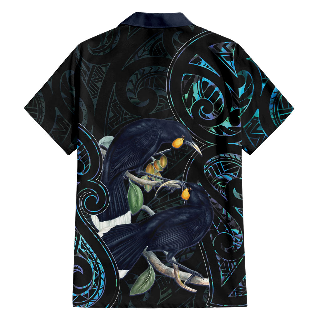 New Zealand Huia Bird Family Matching Puletasi and Hawaiian Shirt Paua Shell Maori Pattern