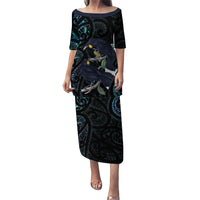 New Zealand Huia Bird Family Matching Puletasi and Hawaiian Shirt Paua Shell Maori Pattern