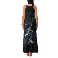 New Zealand Huia Bird Family Matching Tank Maxi Dress and Hawaiian Shirt Paua Shell Maori Pattern