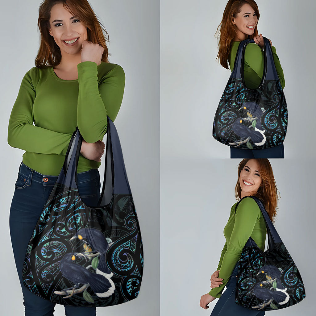 New Zealand Huia Bird Grocery Bag Paua Shell Maori Pattern