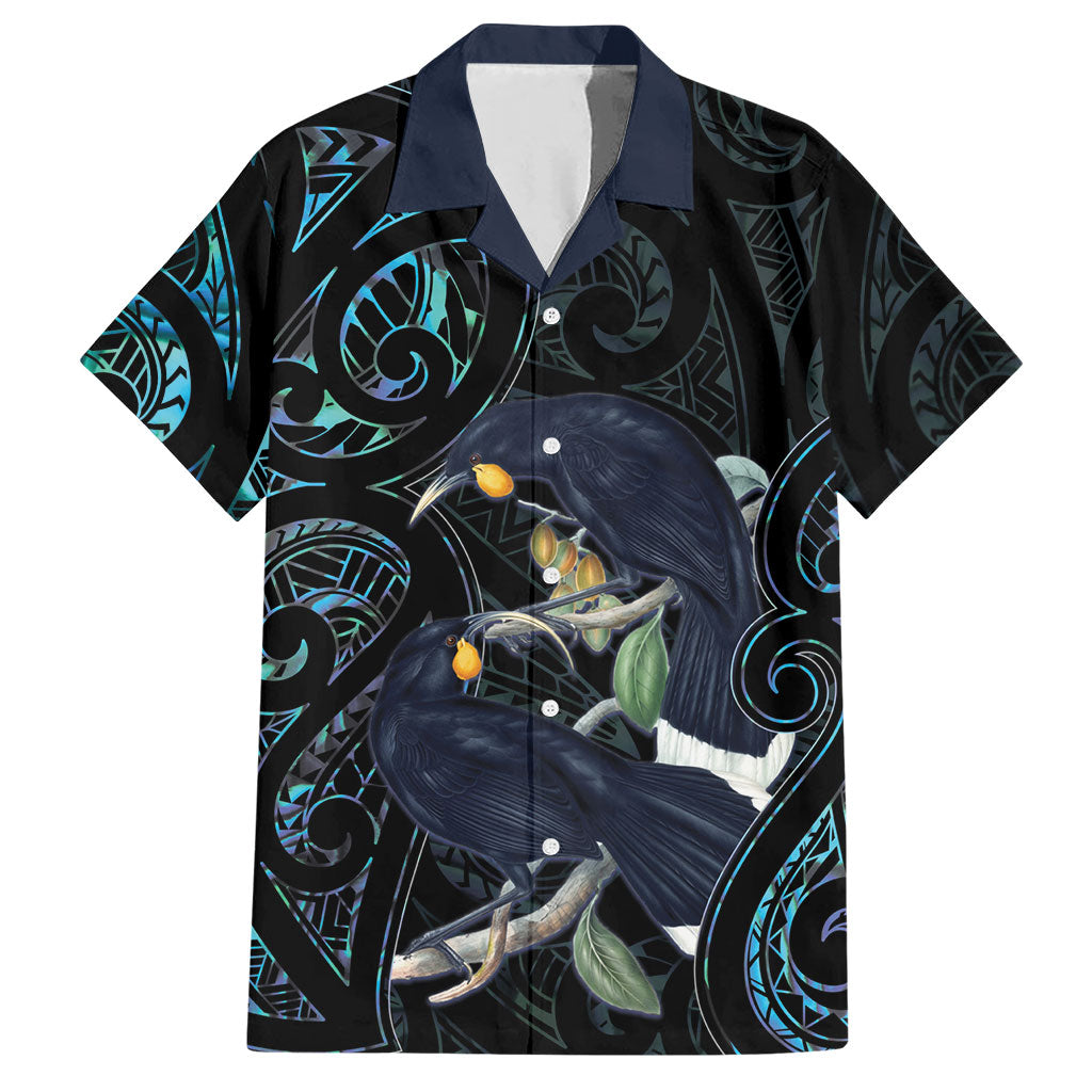 New Zealand Huia Bird Hawaiian Shirt Paua Shell Maori Pattern LT22 Black - Polynesian Pride