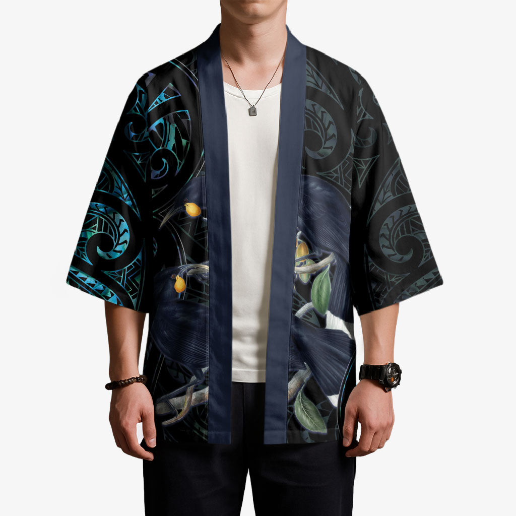 New Zealand Huia Bird Kimono Paua Shell Maori Pattern