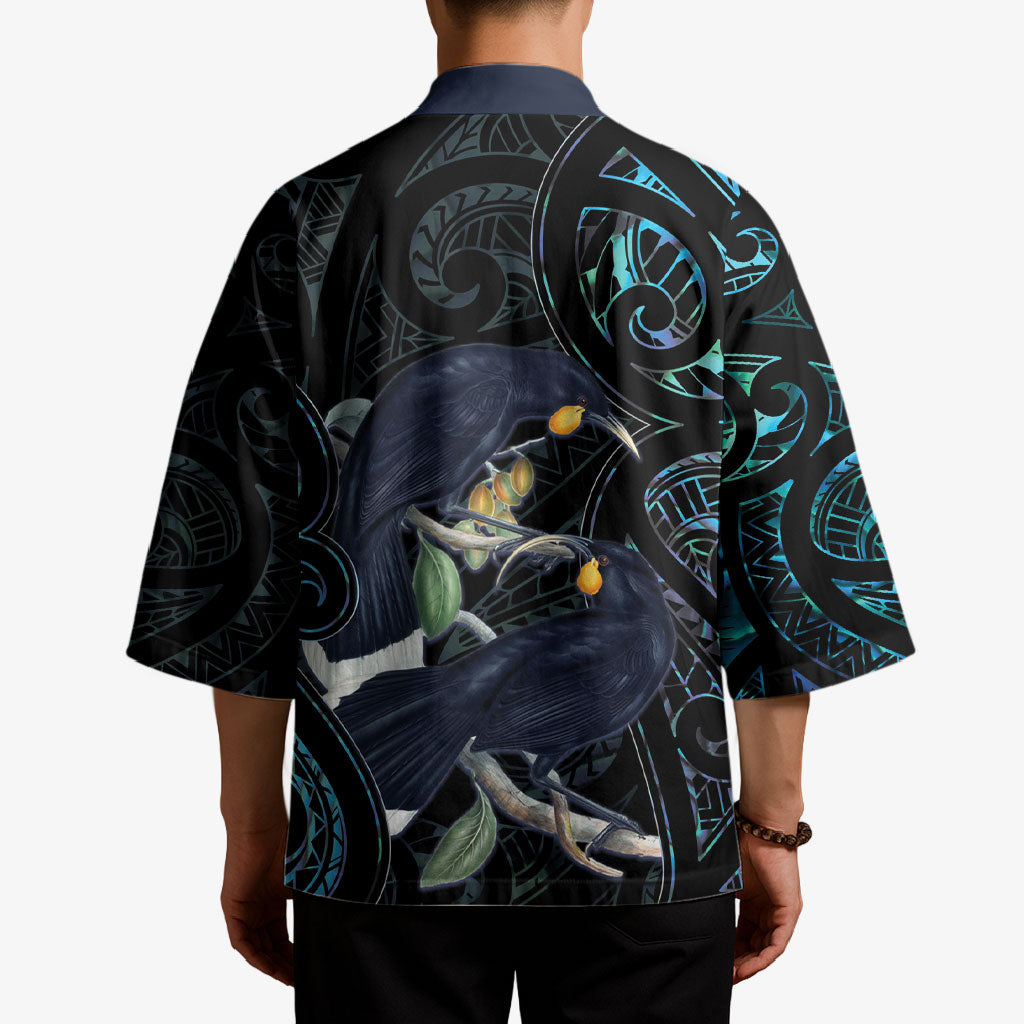 New Zealand Huia Bird Kimono Paua Shell Maori Pattern