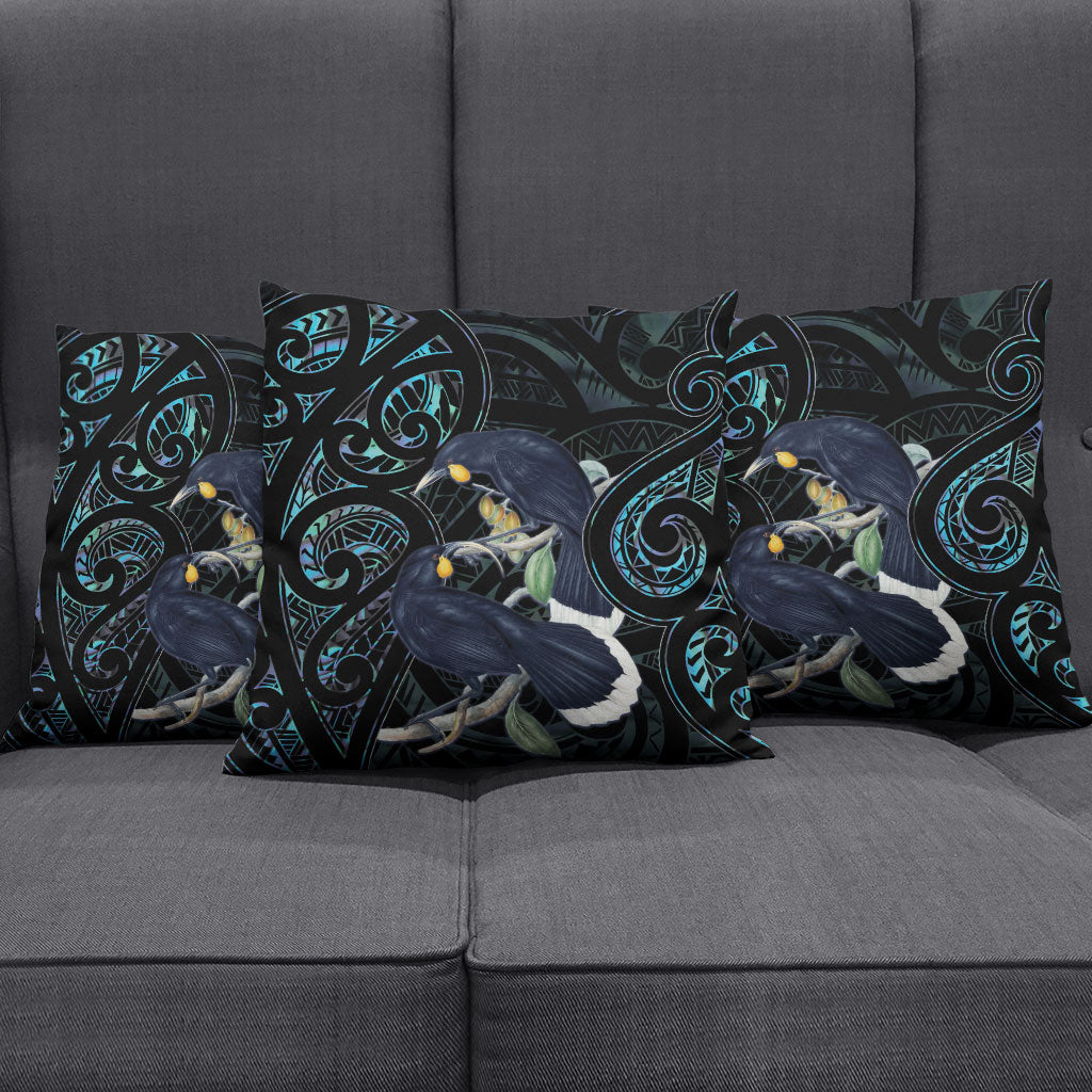 New Zealand Huia Bird Pillow Cover Paua Shell Maori Pattern