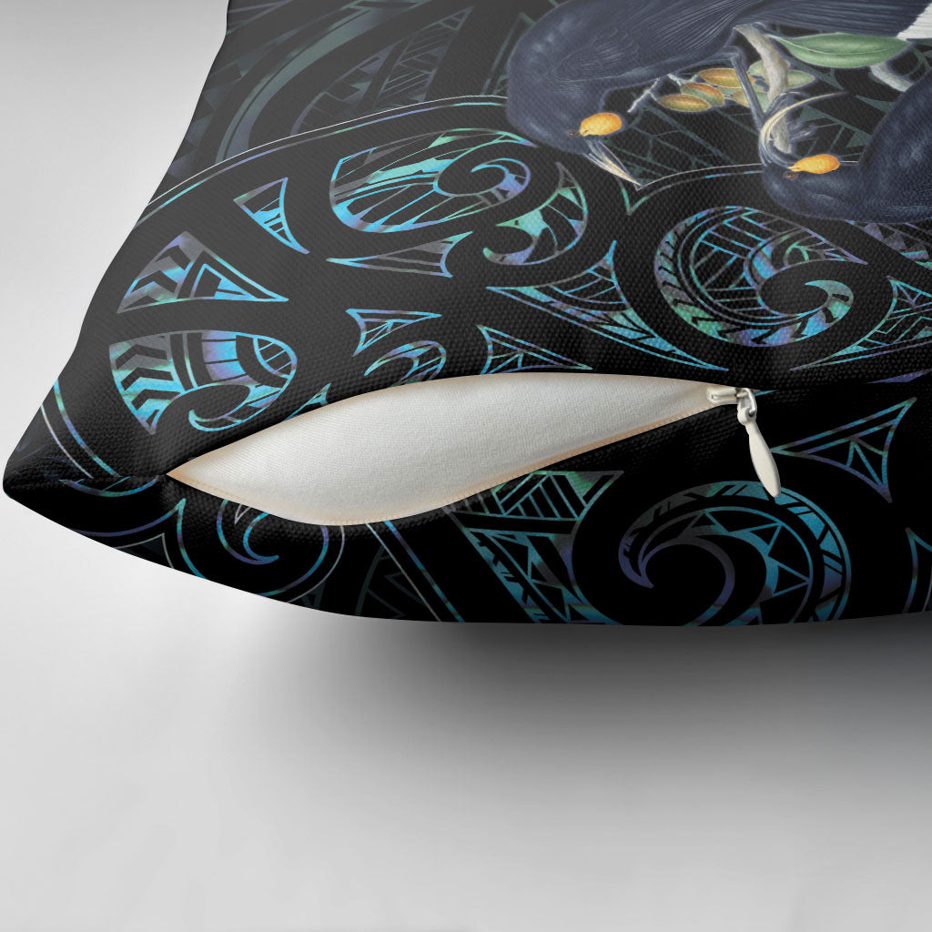 New Zealand Huia Bird Pillow Cover Paua Shell Maori Pattern