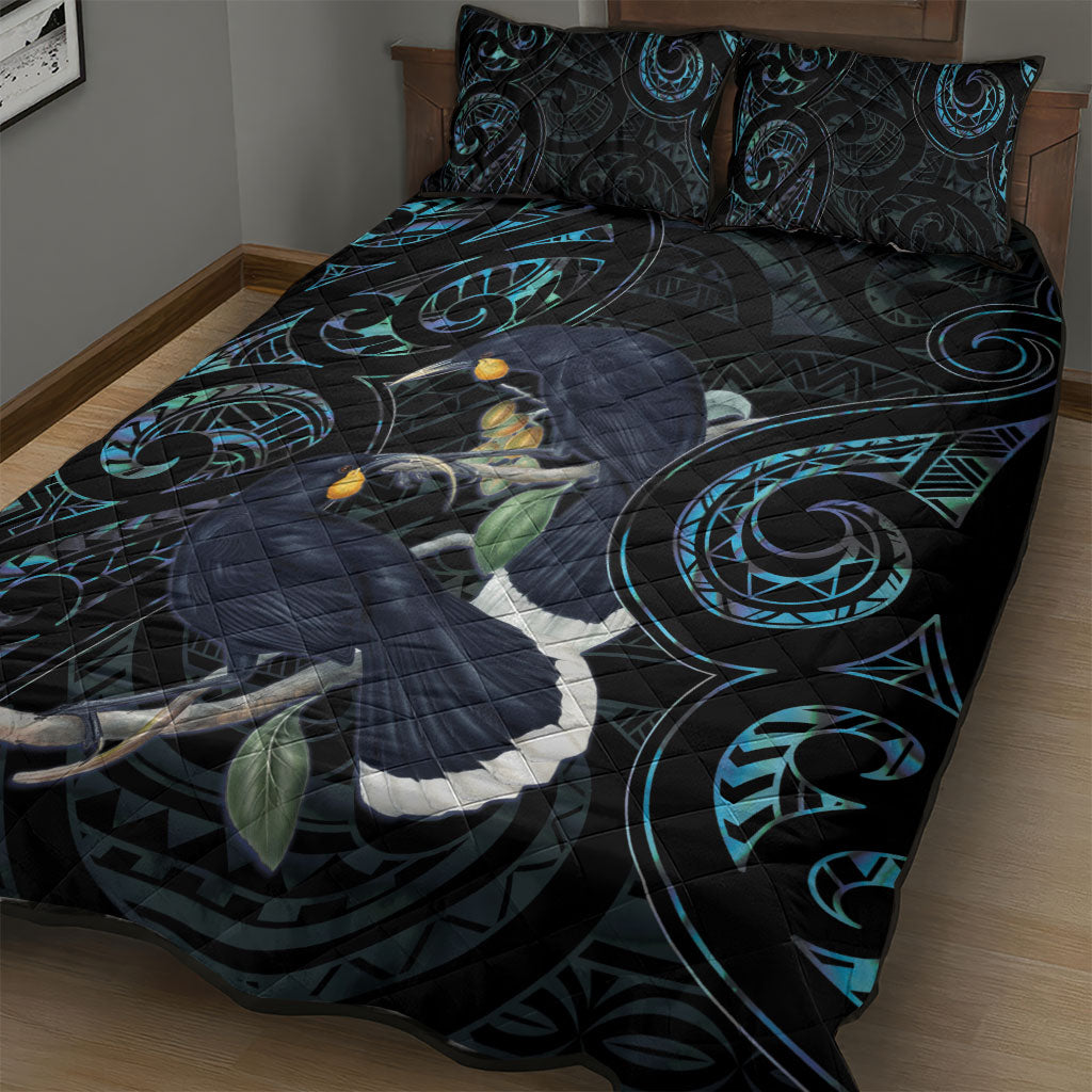 New Zealand Huia Bird Quilt Bed Set Paua Shell Maori Pattern