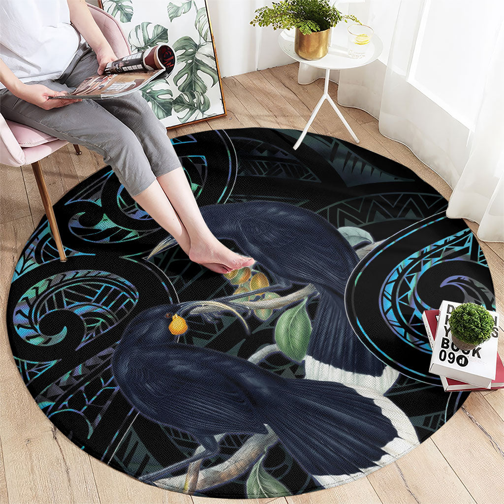 New Zealand Huia Bird Round Carpet Paua Shell Maori Pattern