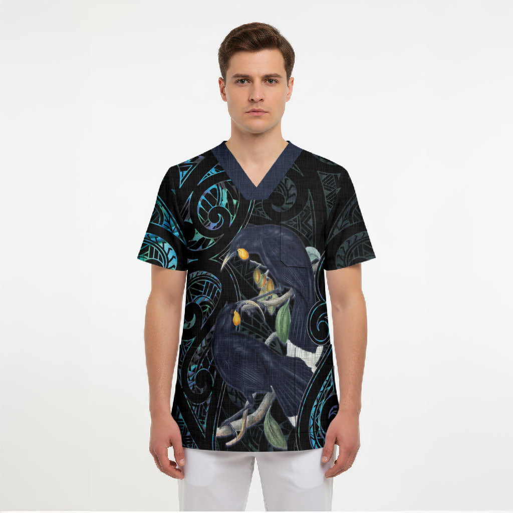 New Zealand Huia Bird Scrub Top Paua Shell Maori Pattern