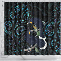 New Zealand Huia Bird Shower Curtain Paua Shell Maori Pattern