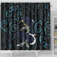 New Zealand Huia Bird Shower Curtain Paua Shell Maori Pattern