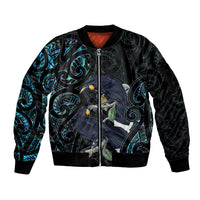 New Zealand Huia Bird Sleeve Zip Bomber Jacket Paua Shell Maori Pattern