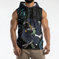 New Zealand Huia Bird Sleeveless Hoodie Paua Shell Maori Pattern