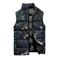 New Zealand Huia Bird Sleeveless Puffer Jacket Paua Shell Maori Pattern