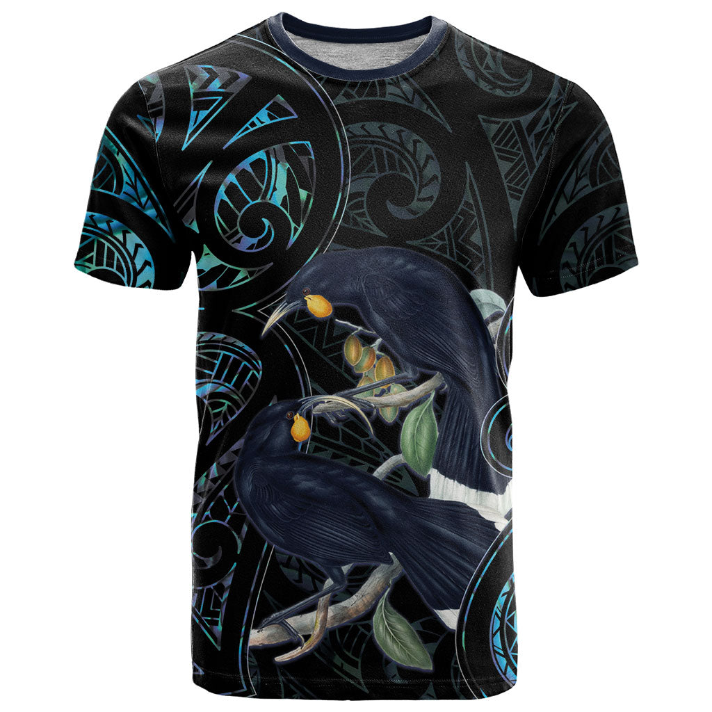 New Zealand Huia Bird T Shirt Paua Shell Maori Pattern