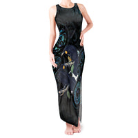 New Zealand Huia Bird Tank Maxi Dress Paua Shell Maori Pattern