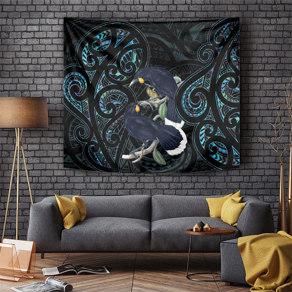 New Zealand Huia Bird Tapestry Paua Shell Maori Pattern LT22 Black - Polynesian Pride