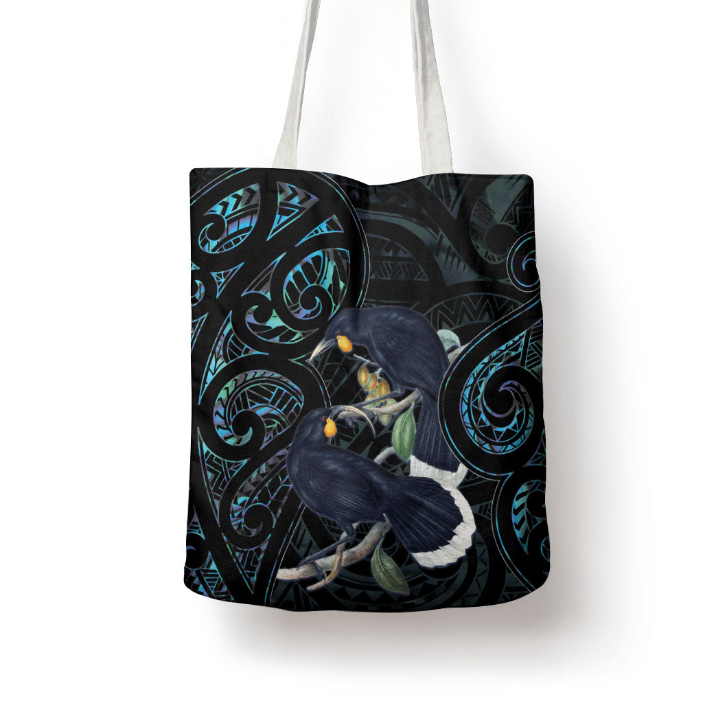 New Zealand Huia Bird Tote Bag Paua Shell Maori Pattern