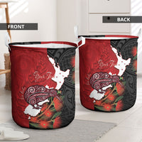 Kiwi New Zealand Personalised Laundry Basket NZ Map Pohutukawa Fern Maori Pattern LT22 - Polynesian Pride