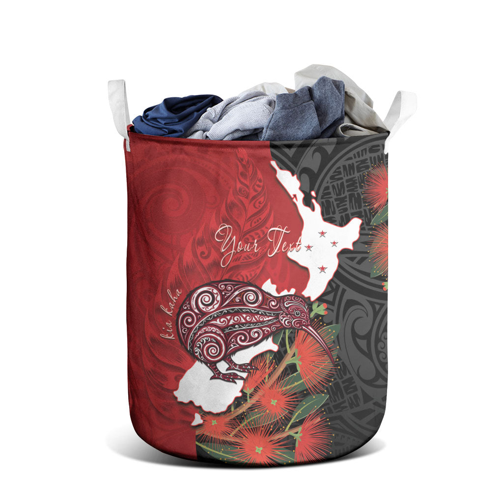 Kiwi New Zealand Personalised Laundry Basket NZ Map Pohutukawa Fern Maori Pattern LT22 - Polynesian Pride