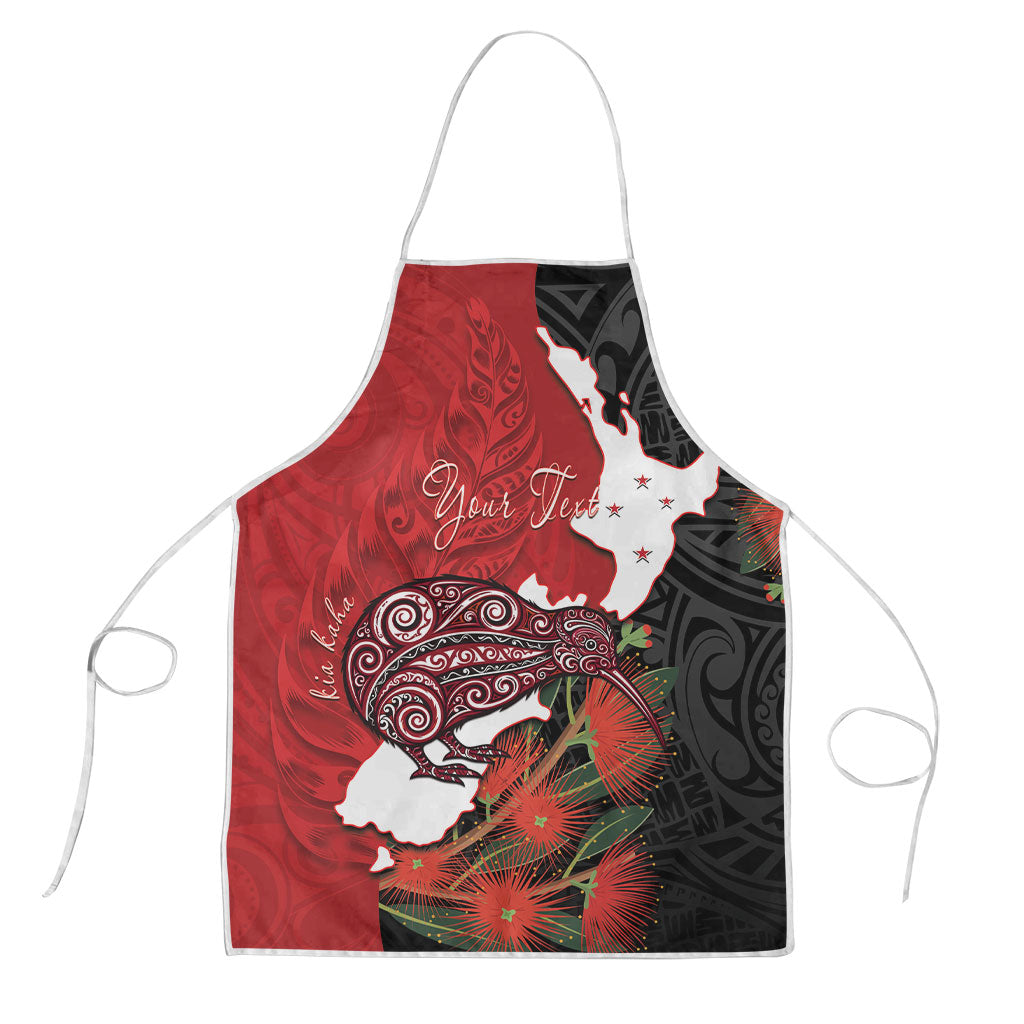 Kiwi New Zealand Personalised Apron NZ Map Pohutukawa Fern Maori Pattern LT22 Red - Polynesian Pride