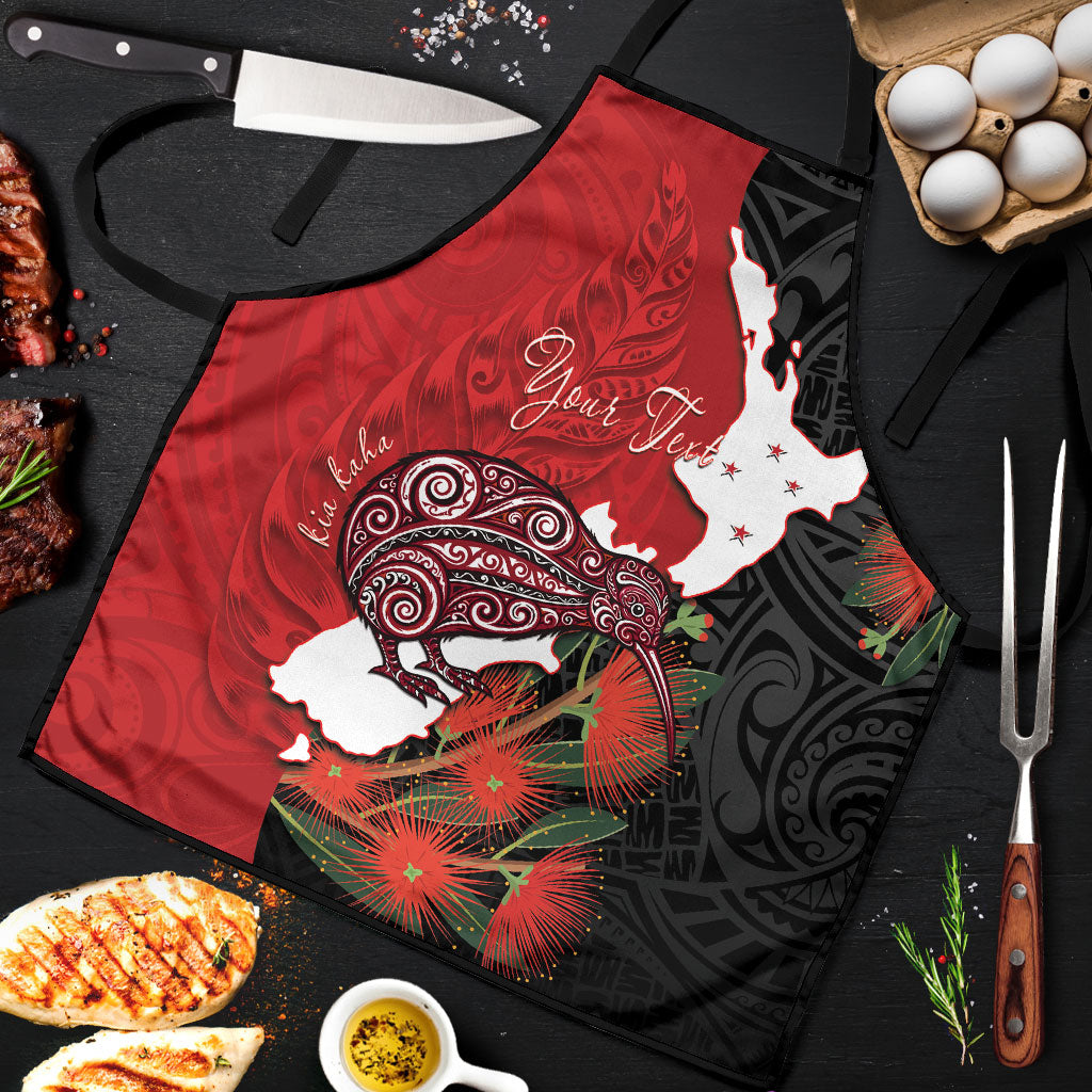 Kiwi New Zealand Personalised Apron NZ Map Pohutukawa Fern Maori Pattern LT22 Red - Polynesian Pride