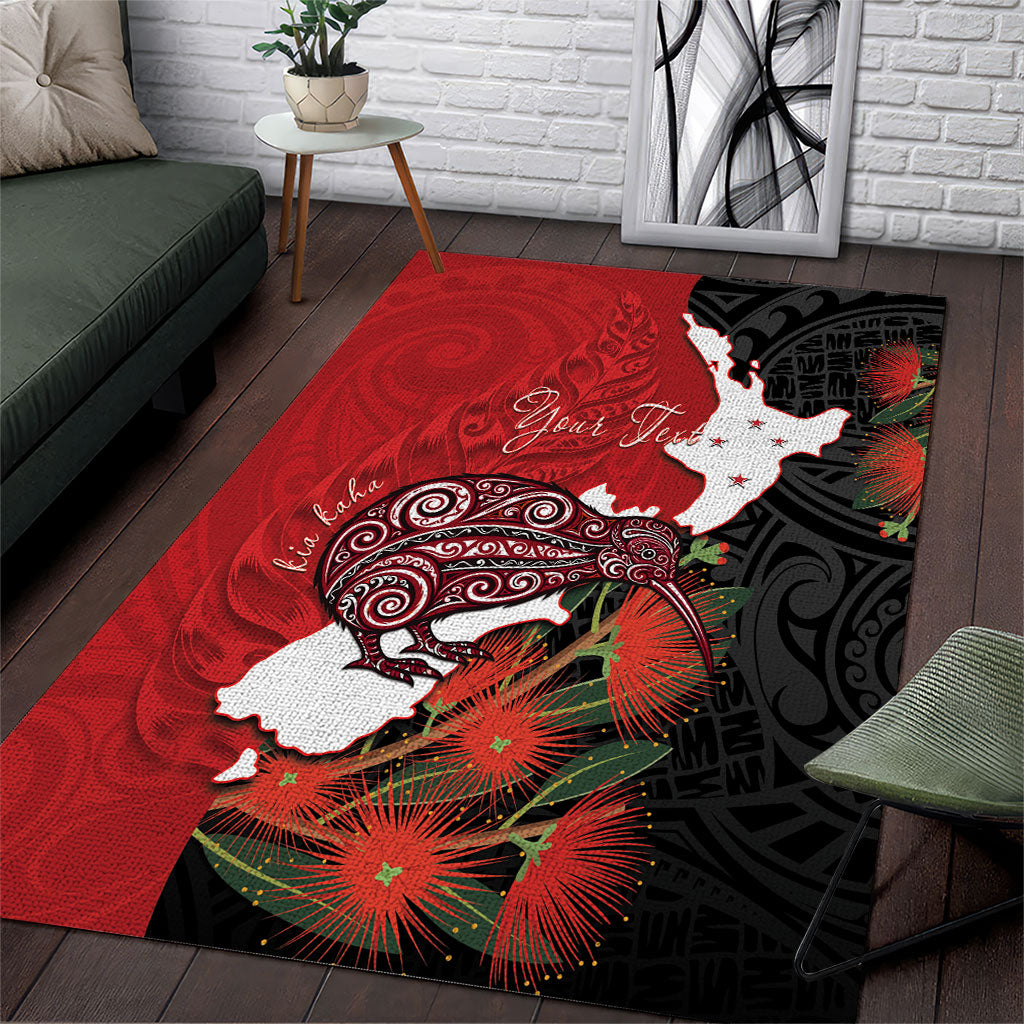 Kiwi New Zealand Personalised Area Rug NZ Map Pohutukawa Fern Maori Pattern LT22 Red - Polynesian Pride