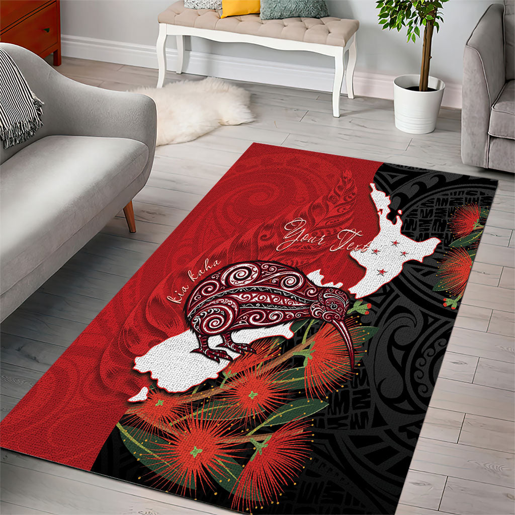 Kiwi New Zealand Personalised Area Rug NZ Map Pohutukawa Fern Maori Pattern LT22 - Polynesian Pride
